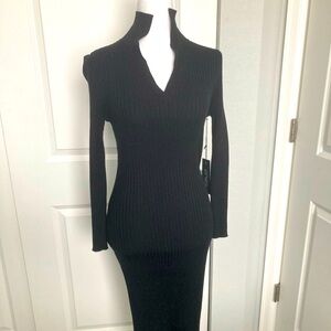 V-neck ribbed long  sweater dress with collar.
This dress is brand new -has tags